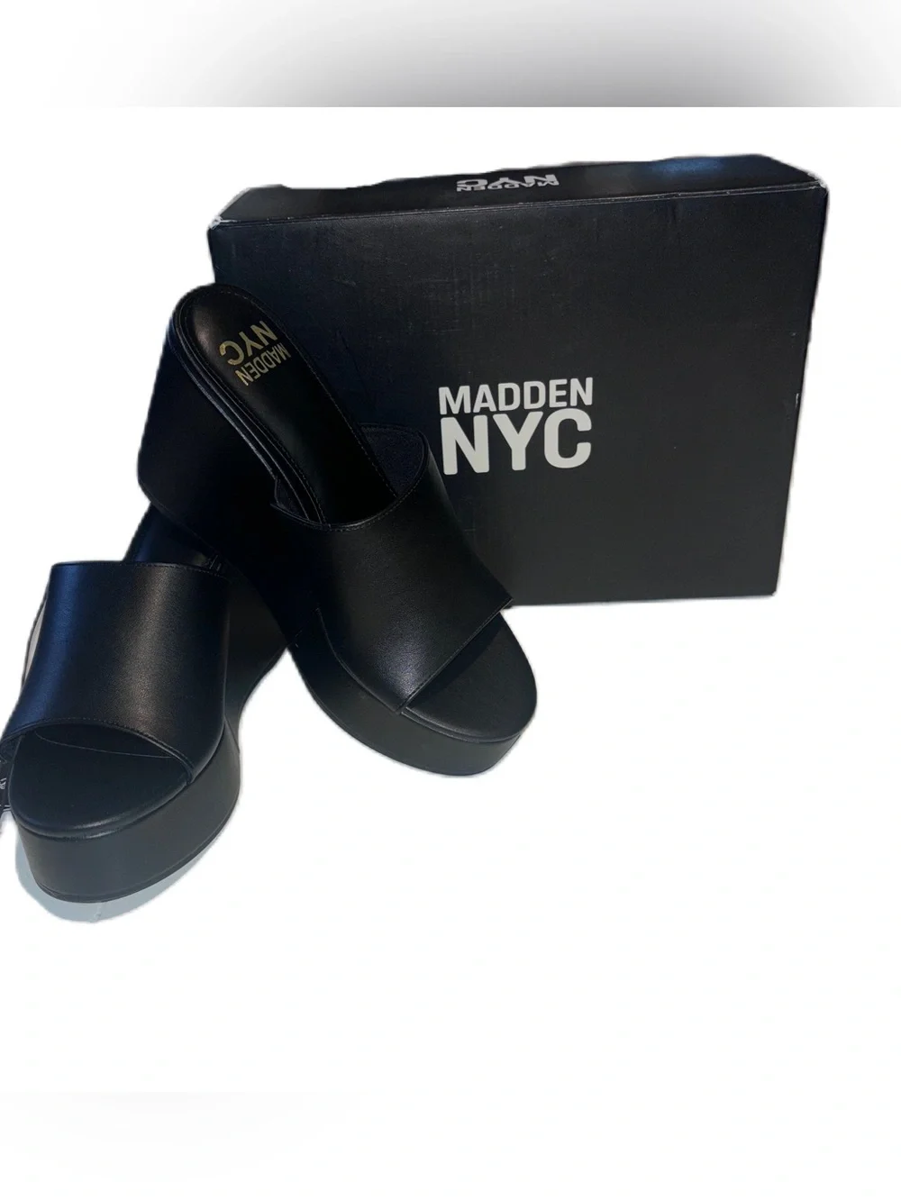 Madden NYC Black Platform Boho Wedge Slide on Sandals - Women's 10